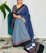 Multicolor japan satin saree with digital print blouse