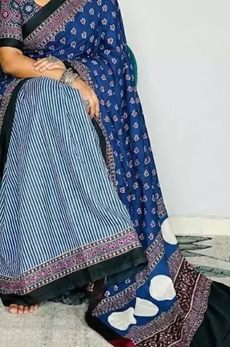 Multicolor japan satin saree with digital print blouse