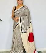 Off-White japan satin saree with digital print blouse