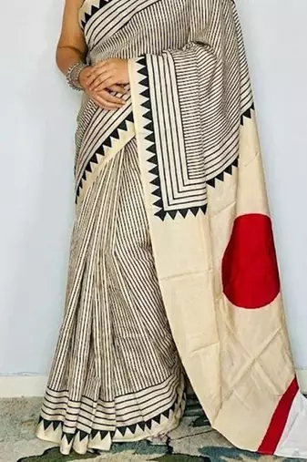 Off-White japan satin saree with digital print blouse