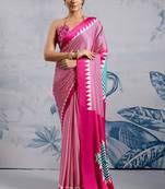 Pink japan devsena satin saree japan satin digital print blouse
