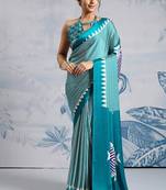 Sky blue japan devsena satin saree japan satin digital print blouse