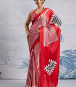 Red japan devsena satin saree japan satin digital print blouse