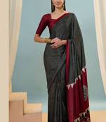 Black japan devsena satin saree japan satin digital print blouse
