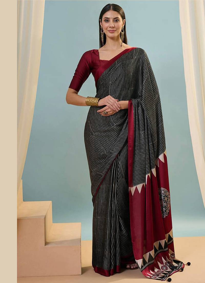 Black japan devsena satin saree japan satin digital print blouse