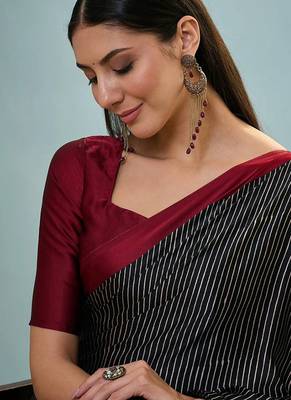 Black japan satin saree with digital print blouse 5