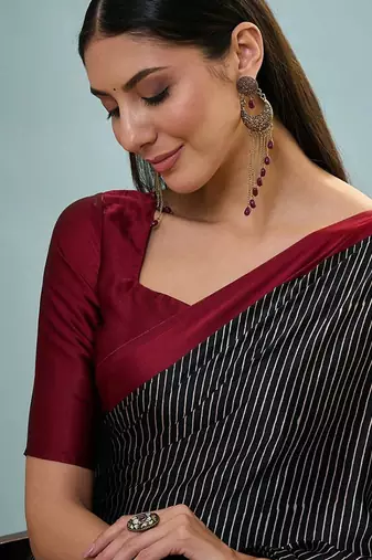 Black japan satin saree with digital print blouse