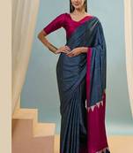 Blue japan devsena satin saree japan satin digital print blouse