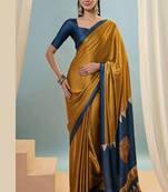 Mustard japan devsena satin saree japan satin digital print blouse