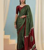 Green japan devsena satin saree japan satin digital print blouse