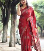 Red japan devsena satin saree japan satin digital print blouse