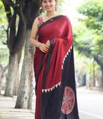 Maroon japan devsena satin saree japan satin digital print blouse