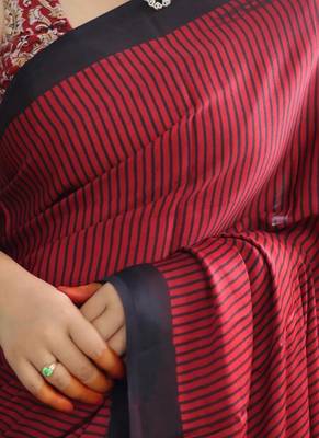 Maroon japan satin saree with digital print blouse 3