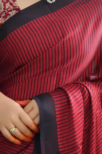 Maroon japan satin saree with digital print blouse