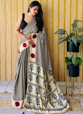 Off-White japan satin saree with digital print blouse 1
