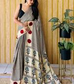 Off-White japan satin saree with digital print blouse