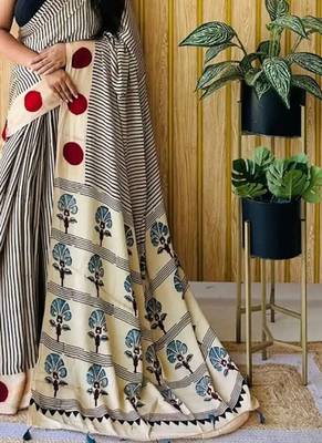 Off-White japan satin saree with digital print blouse 2