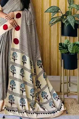 Off-White japan satin saree with digital print blouse