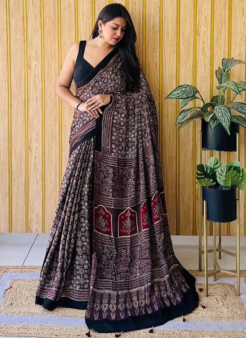 Black japan devsena satin saree japan satin digital print blouse
