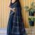 Blue japan satin saree with digital print blouse