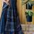 Blue japan satin saree with digital print blouse