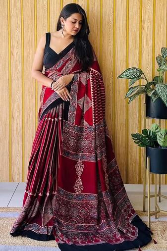 Maroon japan devsena satin saree japan satin digital print blouse
