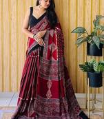 Maroon japan devsena satin saree japan satin digital print blouse