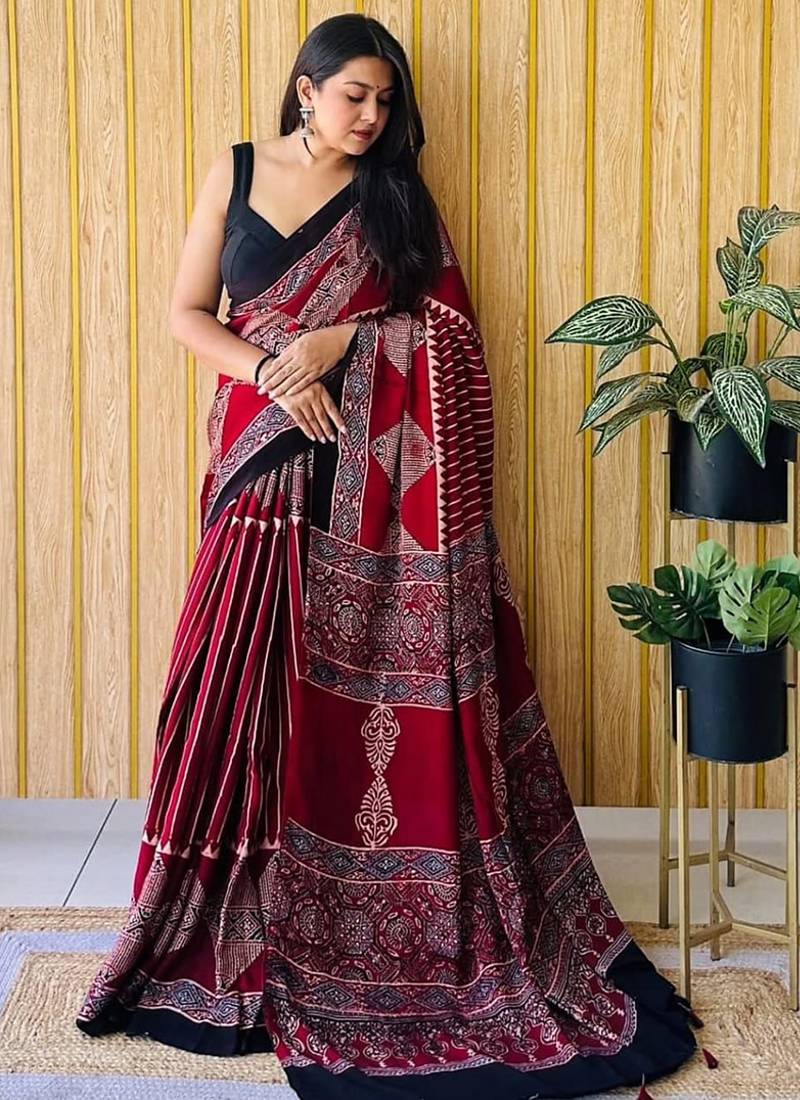 Maroon japan devsena satin saree japan satin digital print blouse