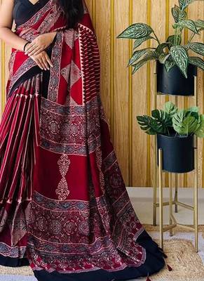 Maroon japan satin saree with digital print blouse 2