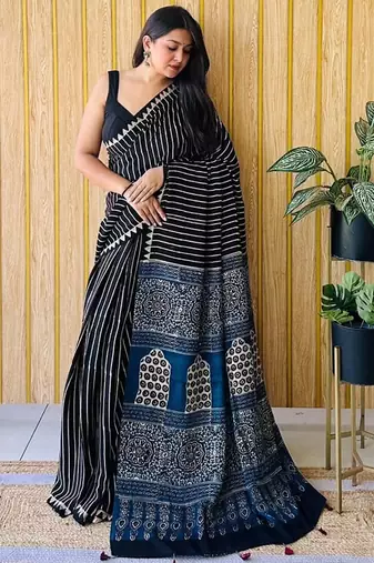 Multicolor japan satin saree with digital print blouse