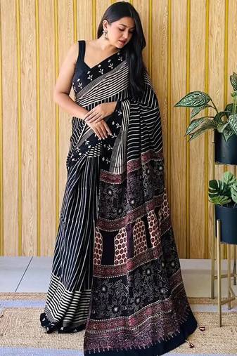 Multicolor japan devsena satin saree japan satin digital print blouse