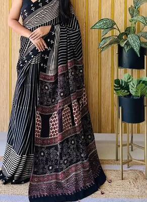 Multicolor japan satin saree with digital print blouse 2
