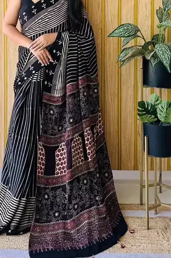 Multicolor japan satin saree with digital print blouse