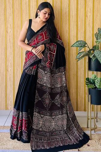 Multicolor japan satin saree with digital print blouse