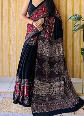 Multicolor japan satin saree with digital print blouse 2