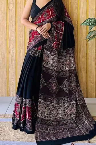 Multicolor japan satin saree with digital print blouse