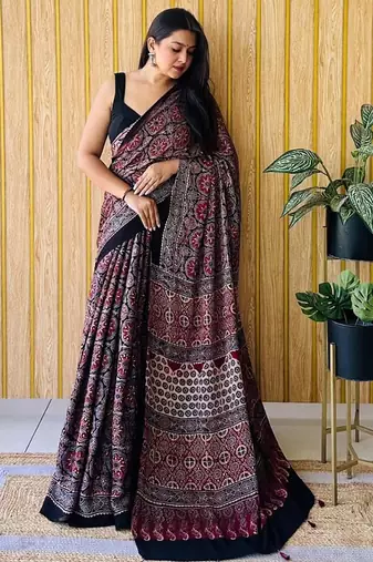 Multicolor japan satin saree with digital print blouse