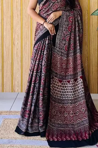 Multicolor japan satin saree with digital print blouse