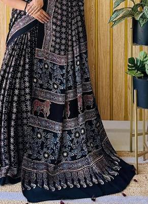 Multicolor japan satin saree with digital print blouse 2