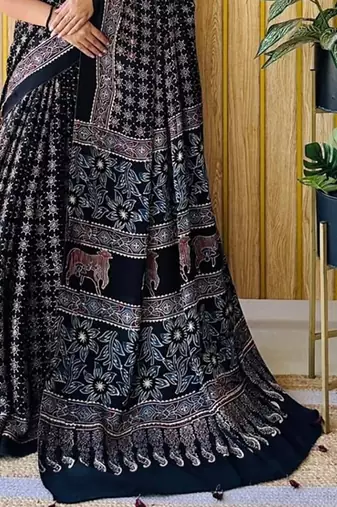 Multicolor japan satin saree with digital print blouse