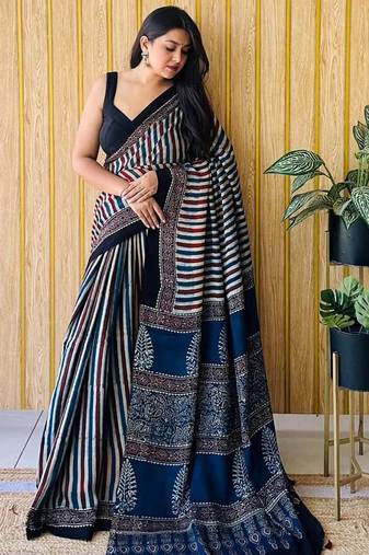 Multicolor japan satin saree with digital print blouse