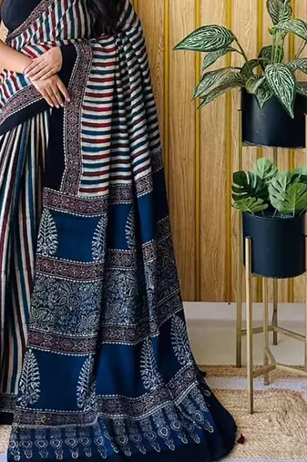 Multicolor japan satin saree with digital print blouse