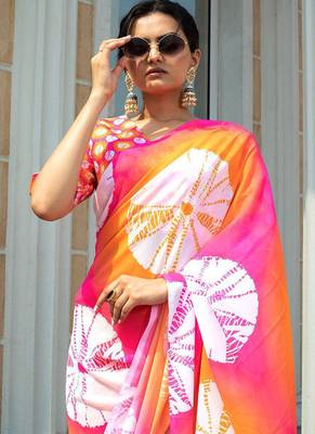 Multicolor japan satin saree with digital print blouse 2