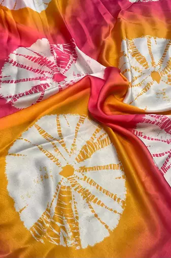 Multicolor japan satin saree with digital print blouse