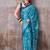 Aqua blue japan satin saree with digital print blouse