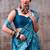 Aqua blue japan satin saree with digital print blouse