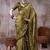 Olive japan satin saree with digital print blouse
