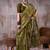 Olive japan satin saree with digital print blouse