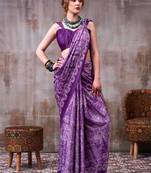 Purple japan satin saree with digital print blouse