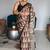 Brown japan satin saree with digital print blouse